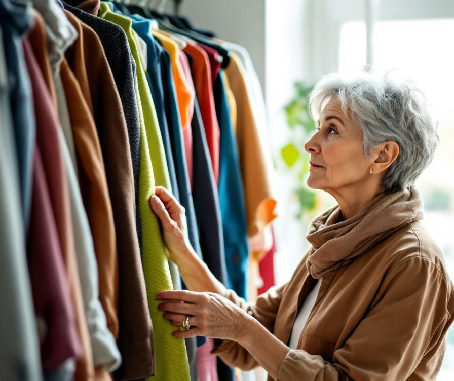 woman in her closet choosing clothes